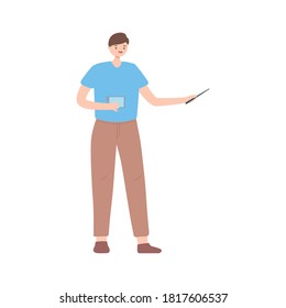 young man with smartphone in hand isolated design white background vector illustration