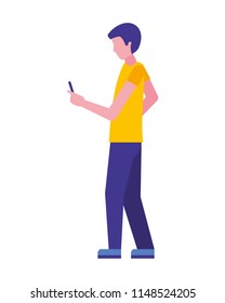 young man with smartphone isolated icon