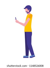 young man with smartphone isolated icon