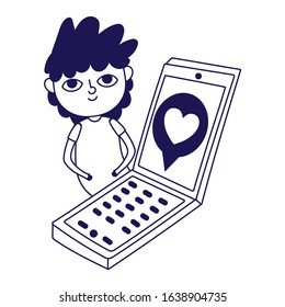 young man with smartphone message love romantic social media vector illustration