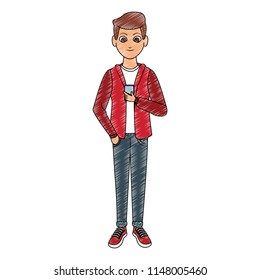 Young man with smartphone scribble