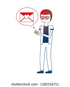 young man with smartphone and speech bubble