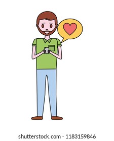 young man with smartphone and speech bubble