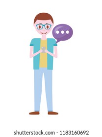 young man with smartphone and speech bubble