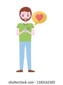 young man with smartphone and speech bubble