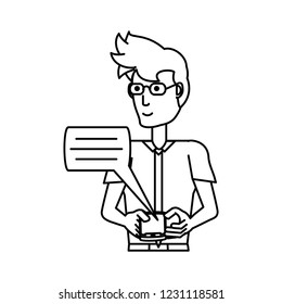 young man with smartphone and speech bubble