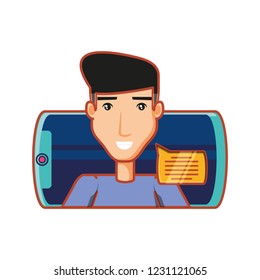 young man with smartphone and speech bubble