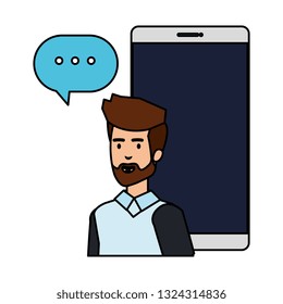 young man with smartphone and speech bubble