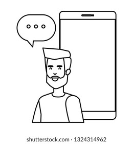 young man with smartphone and speech bubble
