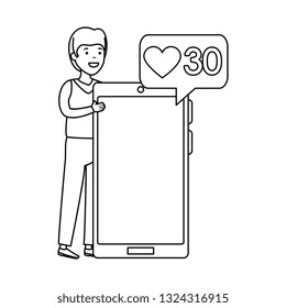 young man with smartphone and speech bubble
