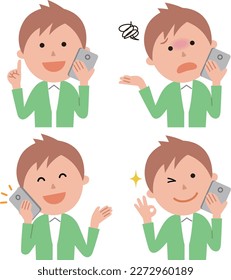 A young man and a smartphone try various operations