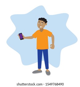 young man and smartphone, vector illustration
