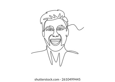 young man smile broadly. Expression concept. Single line draw design. Vector graphic illustration