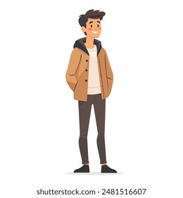 A young man smiling, Flat illustration, isolated on a white background