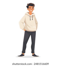 Un hombre joven sonriendo, ilustración plana, aislado en un fondo blanco