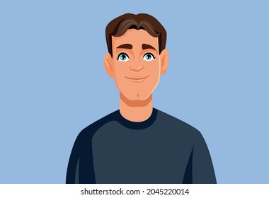 Joven Sonriendo Ilustración De Vectores Amigables. Retrato de un joven que se siente alegre y cordial 
