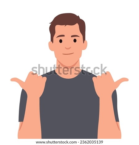 Young man smiling joyfully and looking happy, feeling carefree and positive with both thumbs up.Flat vector illustration isolated on white background