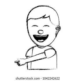 young man smiling pointing gesture