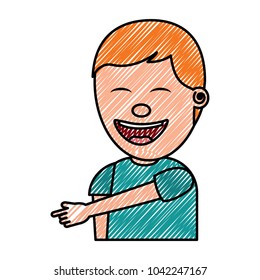 young man smiling pointing gesture