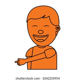young man smiling pointing gesture