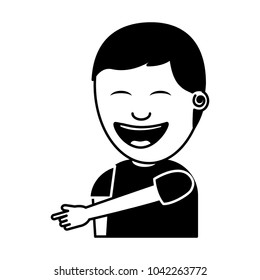 young man smiling pointing gesture