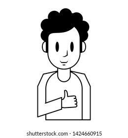Young man smiling with thumb up profile cartoon vector illustration graphic design