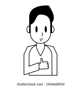 Young man smiling with thumb up profile cartoon vector illustration graphic design