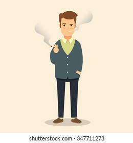 Young Man Smoking a Cigarette. Colorful Vector Illustration