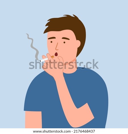 Young man smoking in flat design vector illustration.