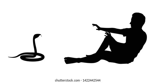 Young man and snake silhouette vector