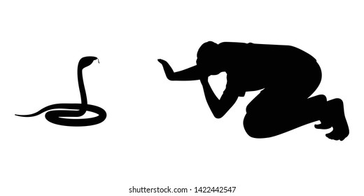 Young man and snake silhouette vector