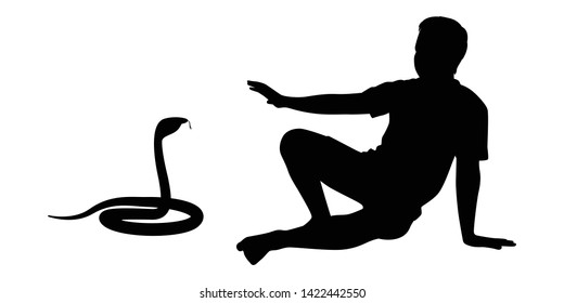 Young man and snake silhouette vector