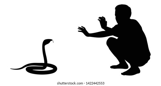 Young man and snake silhouette vector