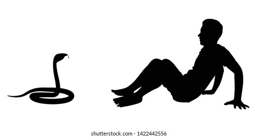 Young man and snake silhouette vector