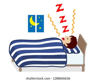 Young man snoring loudly - sleep problem, White background