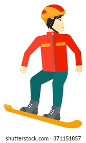 Young man snowboarding.