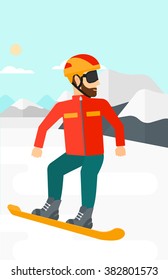 Young man snowboarding.