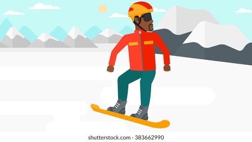 Young man snowboarding.