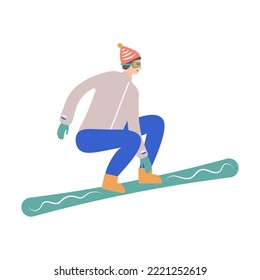 A young man snowboards in winter. vector illustration