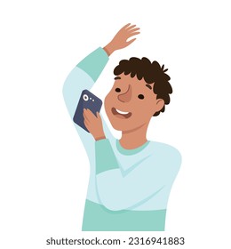Young Man Speaking Phone or Recording Audio Message in Chat Vector Illustration