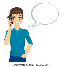 Young man speaking using his mobile phone with a speech bubble