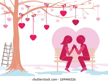 young man speaks in love to the girl on a bench