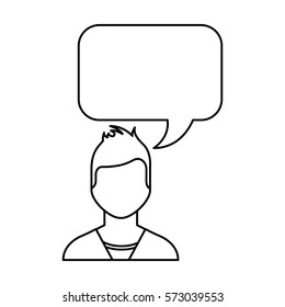 young man with speech bubble avatar character vector illustration design