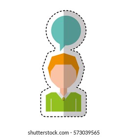 young man with speech bubble avatar character vector illustration design