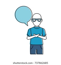 young man with speech bubble avatar character