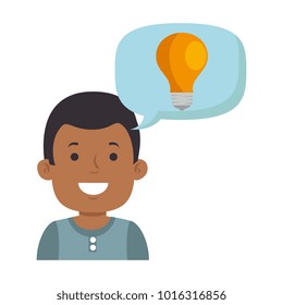 young man with speech bubble and bulb avatar character