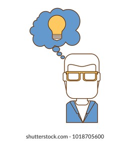 young man with speech bubble and bulb avatar character