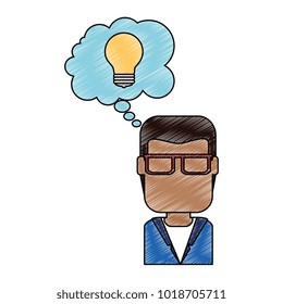 young man with speech bubble and bulb avatar character