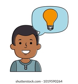 young man with speech bubble and bulb avatar character