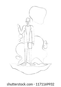 young man with speech bubble character